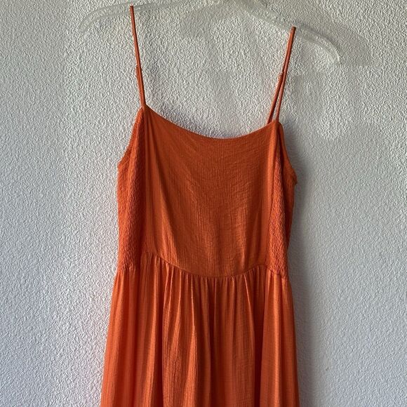 Lush Women's Maxi Dress Tie Back Size Small Orange Adjustable Straps Tiered Boho - Picture 3 of 13